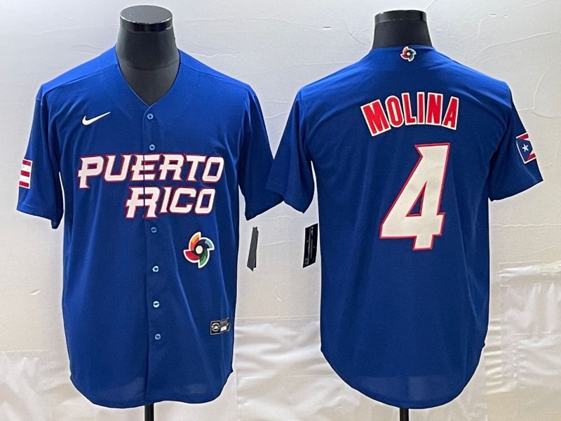 Men 2023 World Cub Puerto Rico #4 Molina Blue Nike MLB Jersey2
